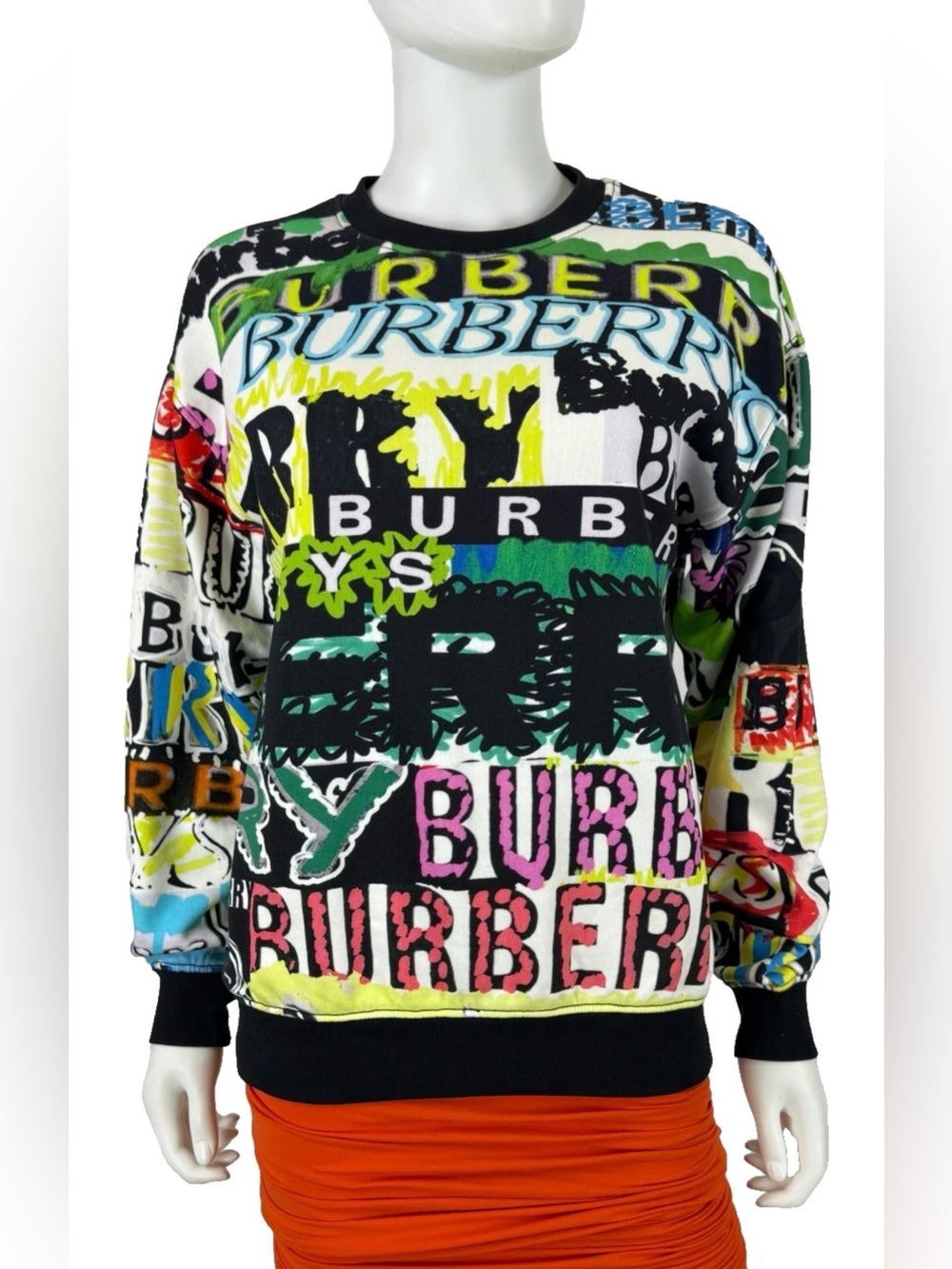 Burberry Multicolor Graphic Logo Crewneck Sweater - Green/Black